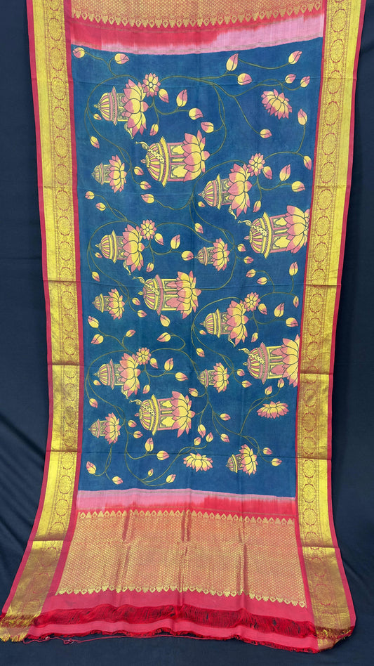Penkalamkari Dupattas on Pure Silk Kanjeevaram