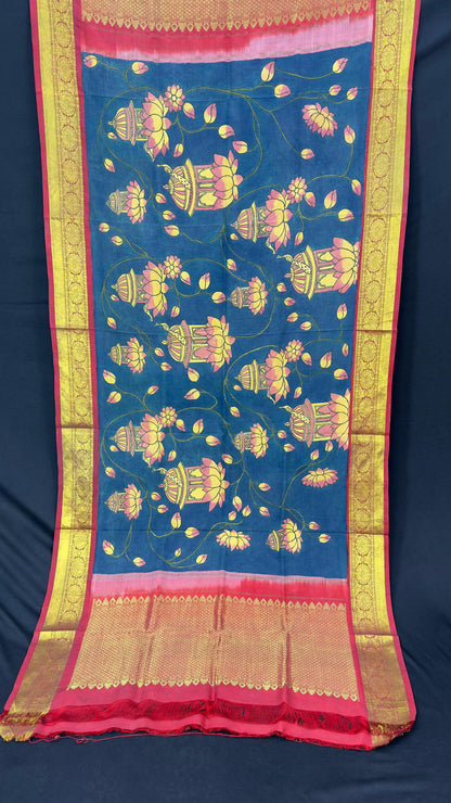 Penkalamkari Dupattas on Pure Silk Kanjeevaram