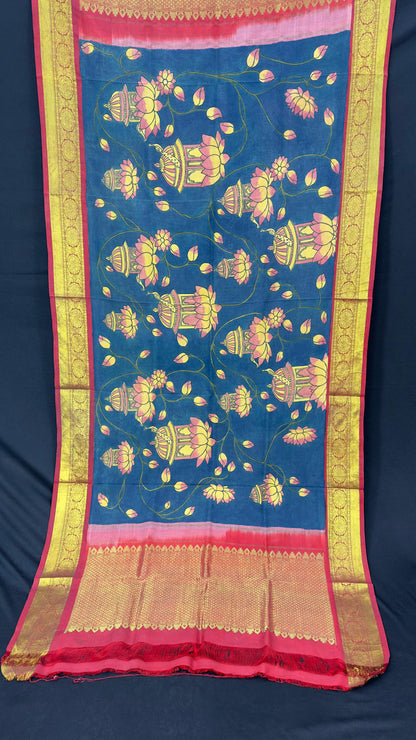 Penkalamkari Dupattas on Pure Silk Kanjeevaram
