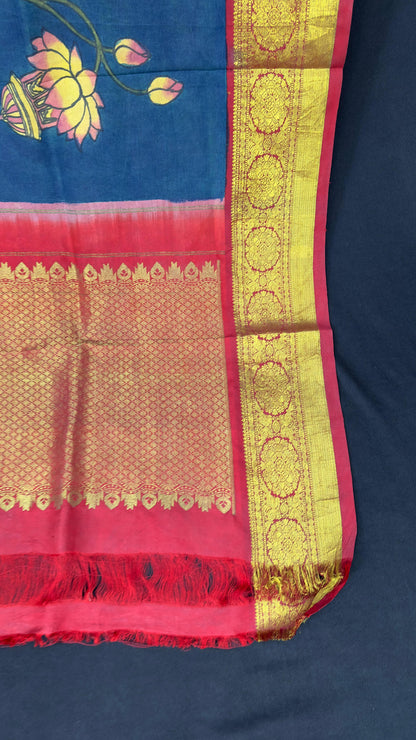 Penkalamkari Dupattas on Pure Silk Kanjeevaram