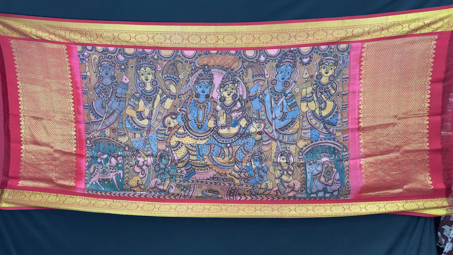 Penkalamkari Dupattas on Pure Silk Kanjeevaram