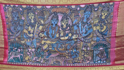 Penkalamkari Dupattas on Pure Silk Kanjeevaram