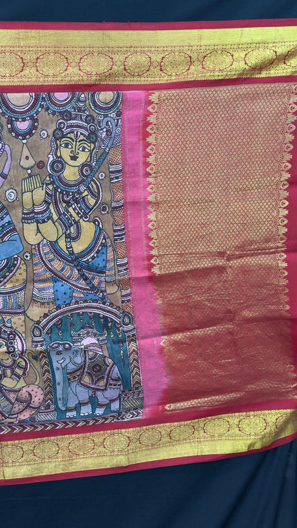 Penkalamkari Dupattas on Pure Silk Kanjeevaram