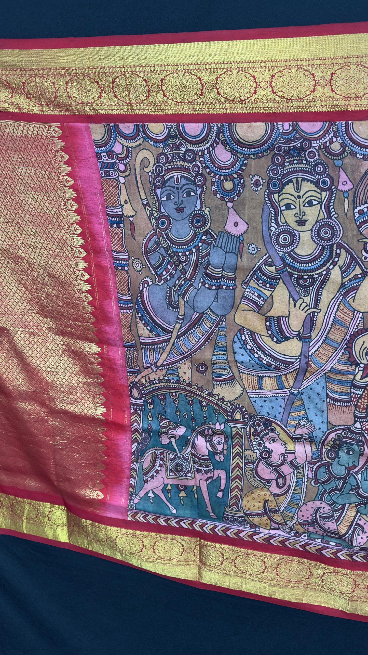 Penkalamkari Dupattas on Pure Silk Kanjeevaram