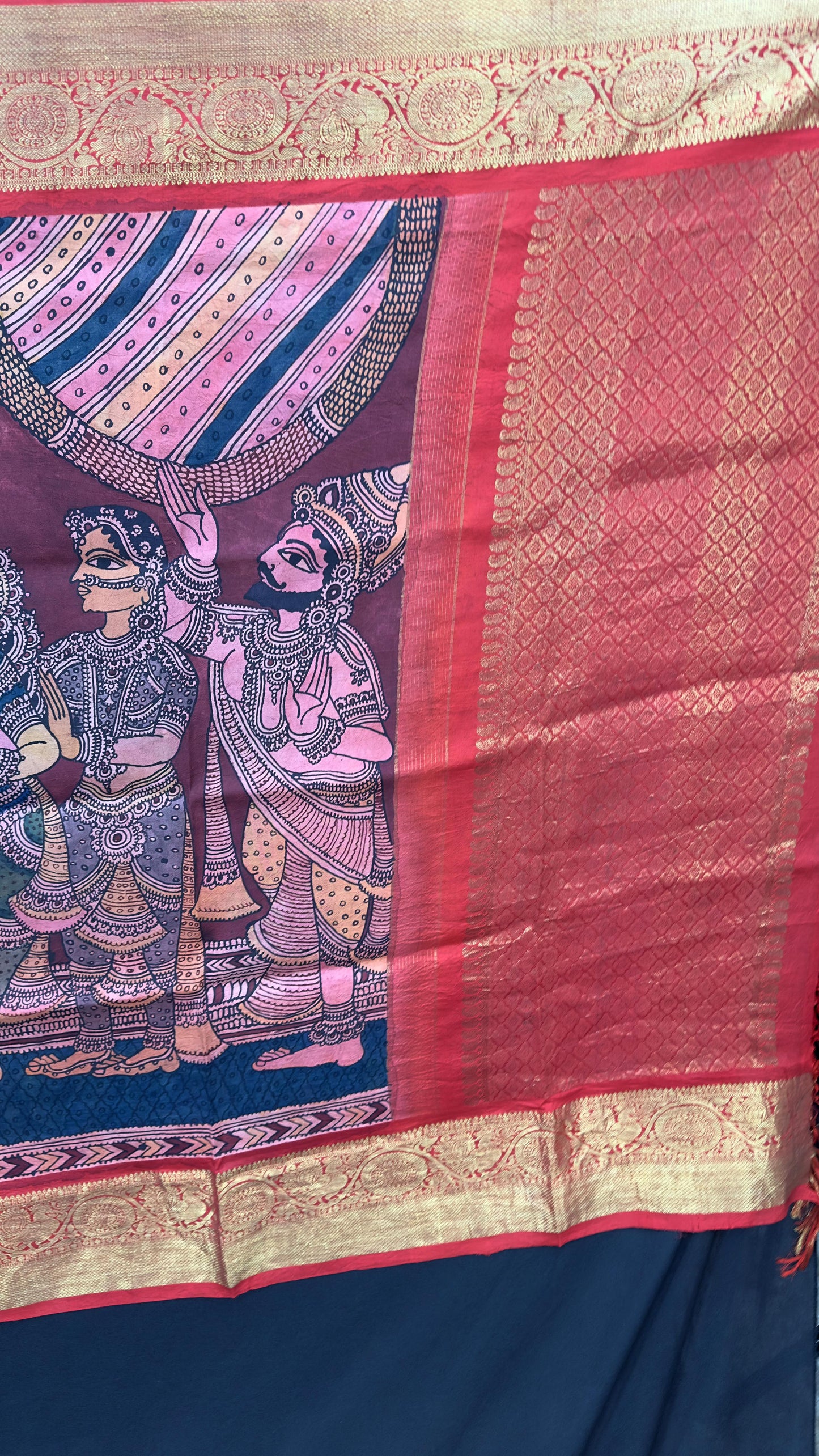 Penkalamkari Dupattas on Pure Silk Kanjeevaram