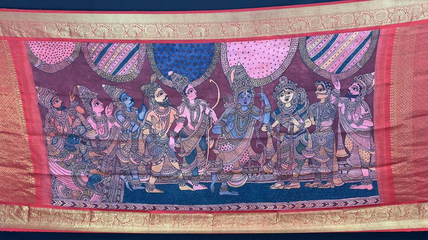Penkalamkari Dupattas on Pure Silk Kanjeevaram