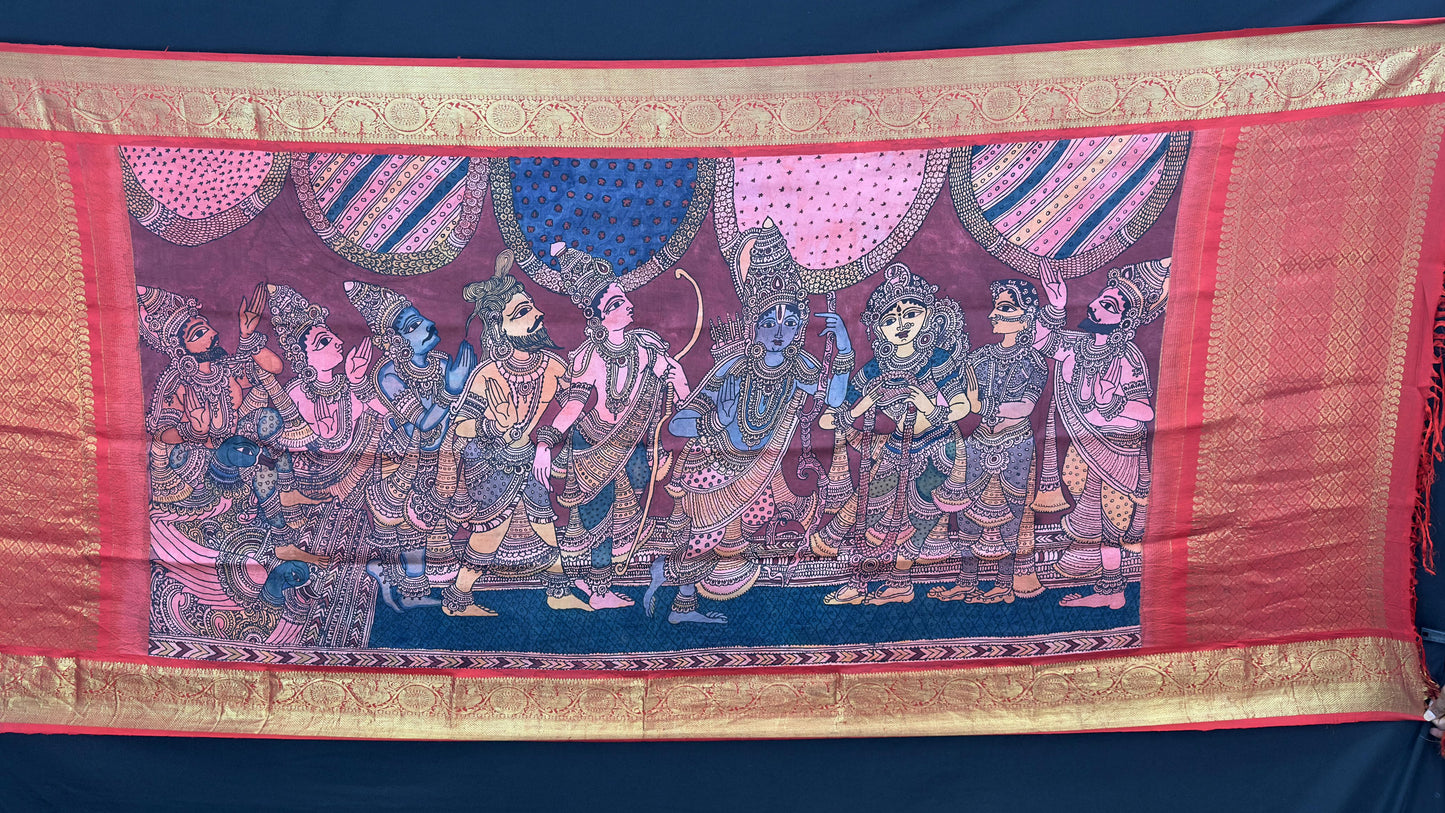 Penkalamkari Dupattas on Pure Silk Kanjeevaram