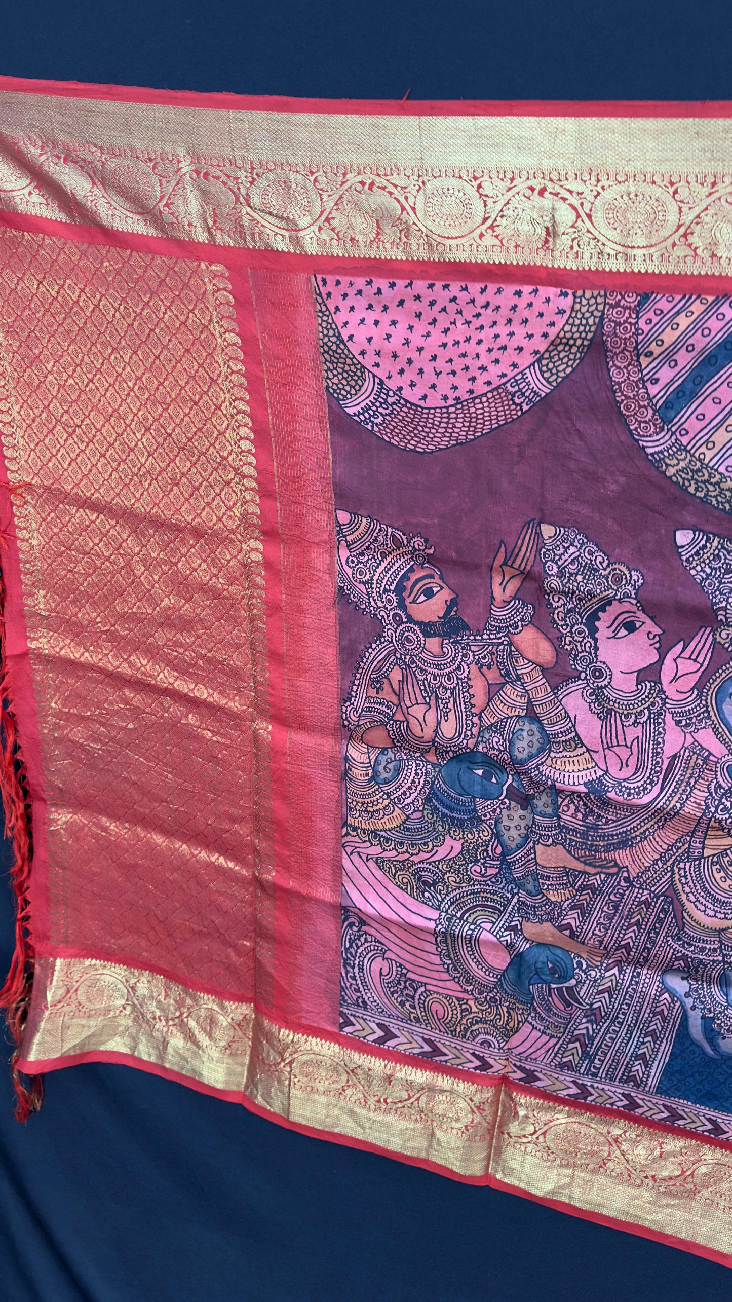 Penkalamkari Dupattas on Pure Silk Kanjeevaram