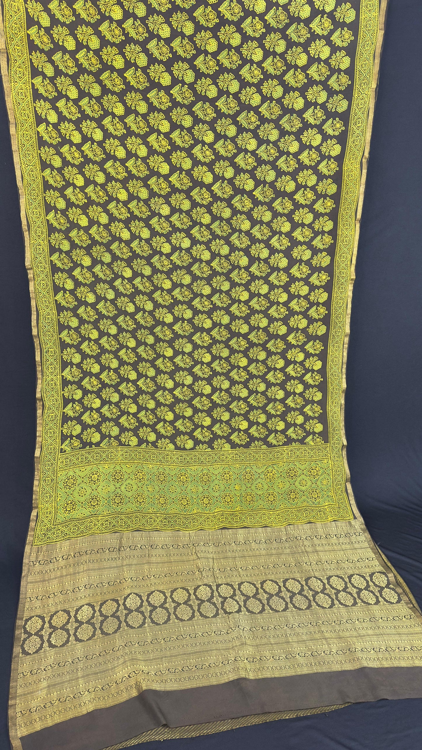 Handblock printed ajrakh on pure crepe
