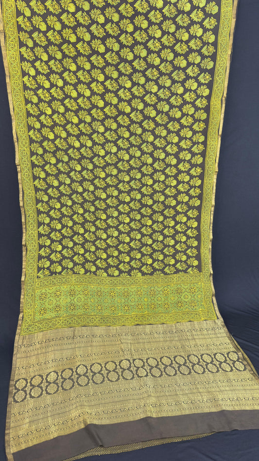 Handblock printed ajrakh on pure crepe