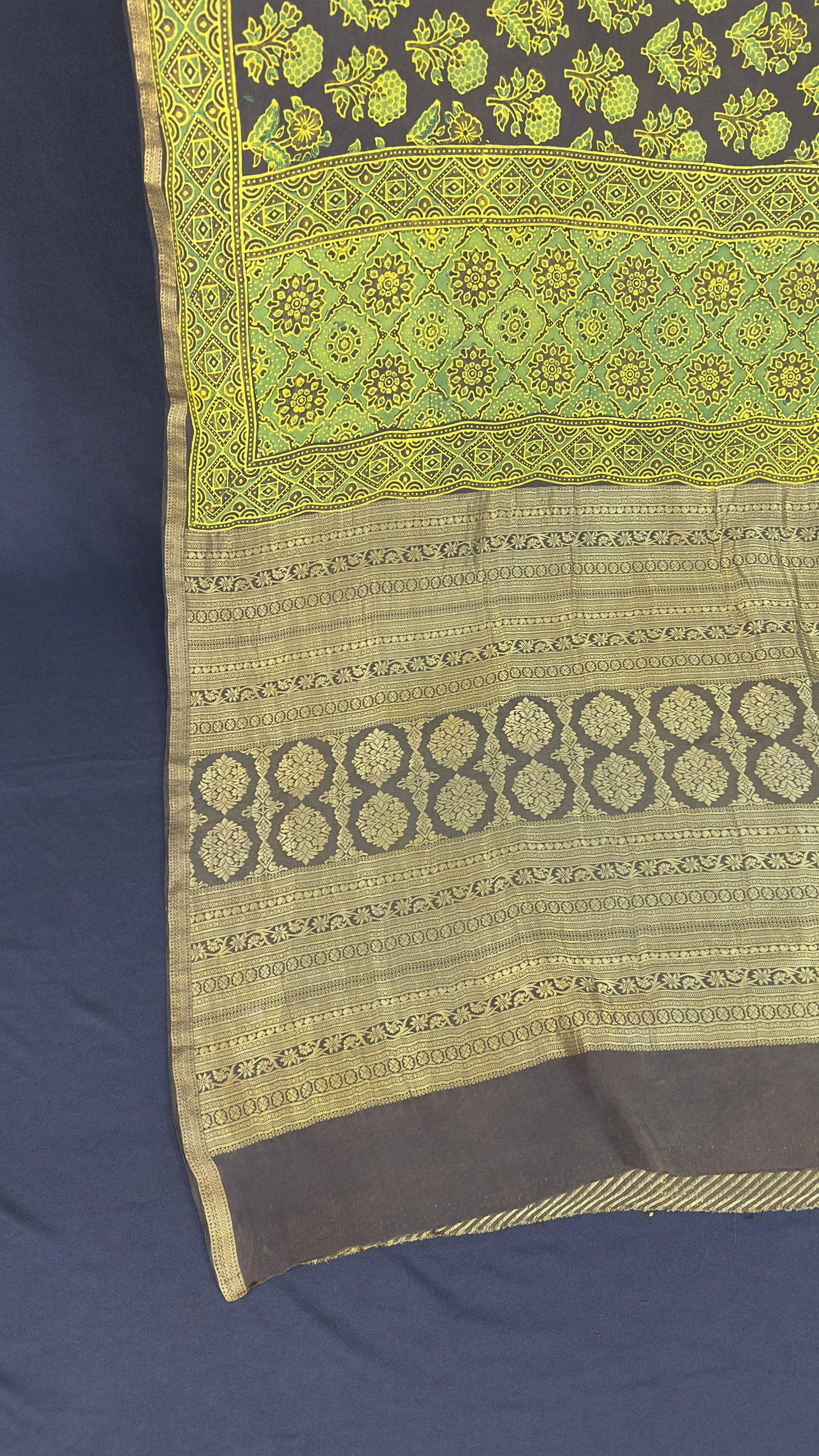 Handblock printed ajrakh on pure crepe