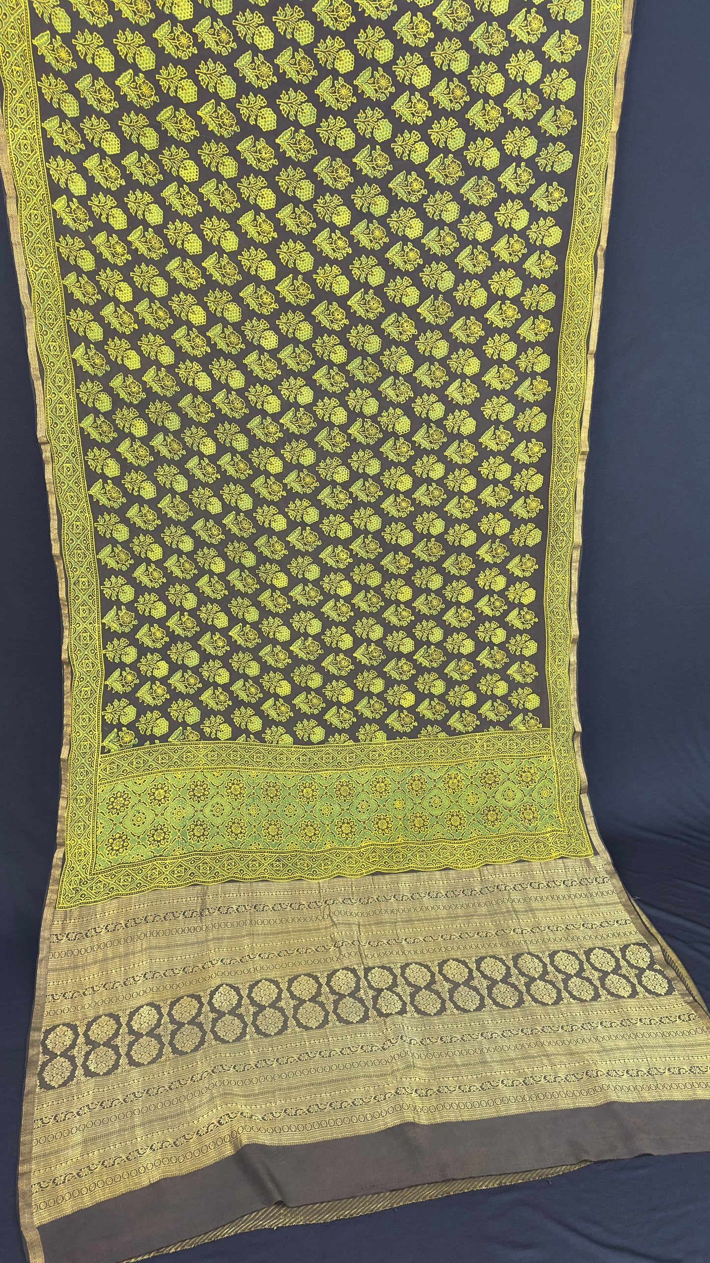 Handblock printed ajrakh on pure crepe