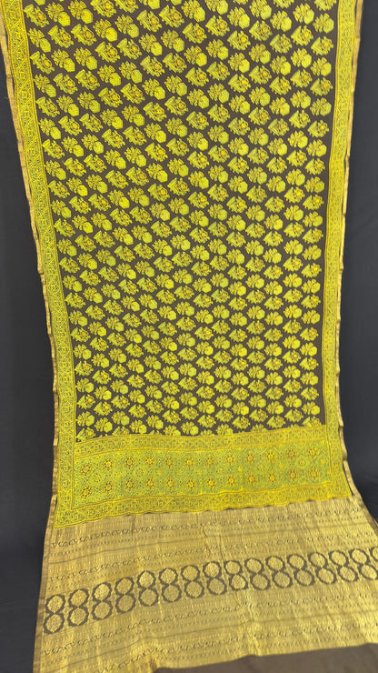 Handblock printed ajrakh on pure crepe