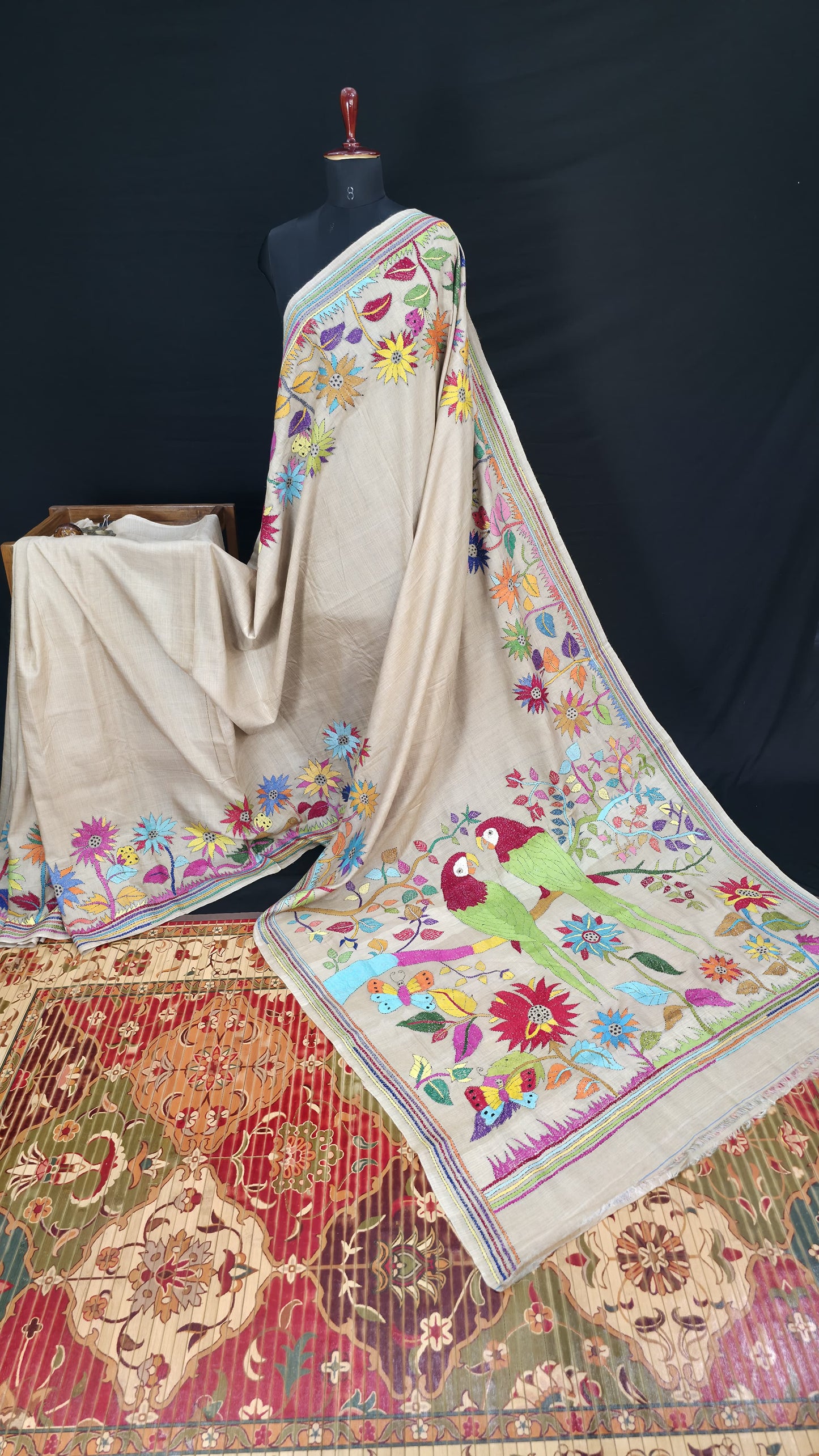 Hand embroidered kantha work sarees