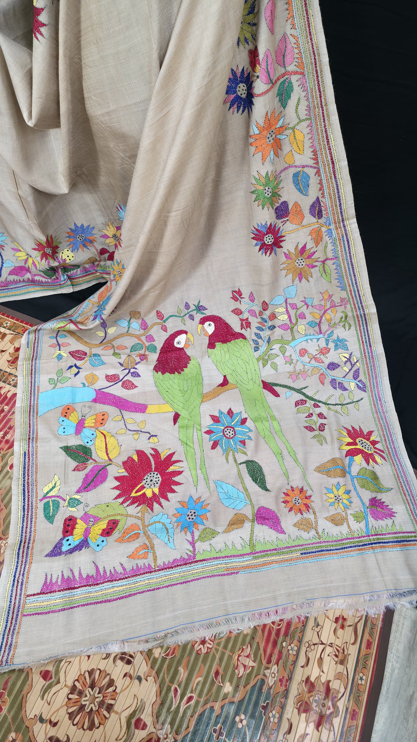 Hand embroidered kantha work sarees