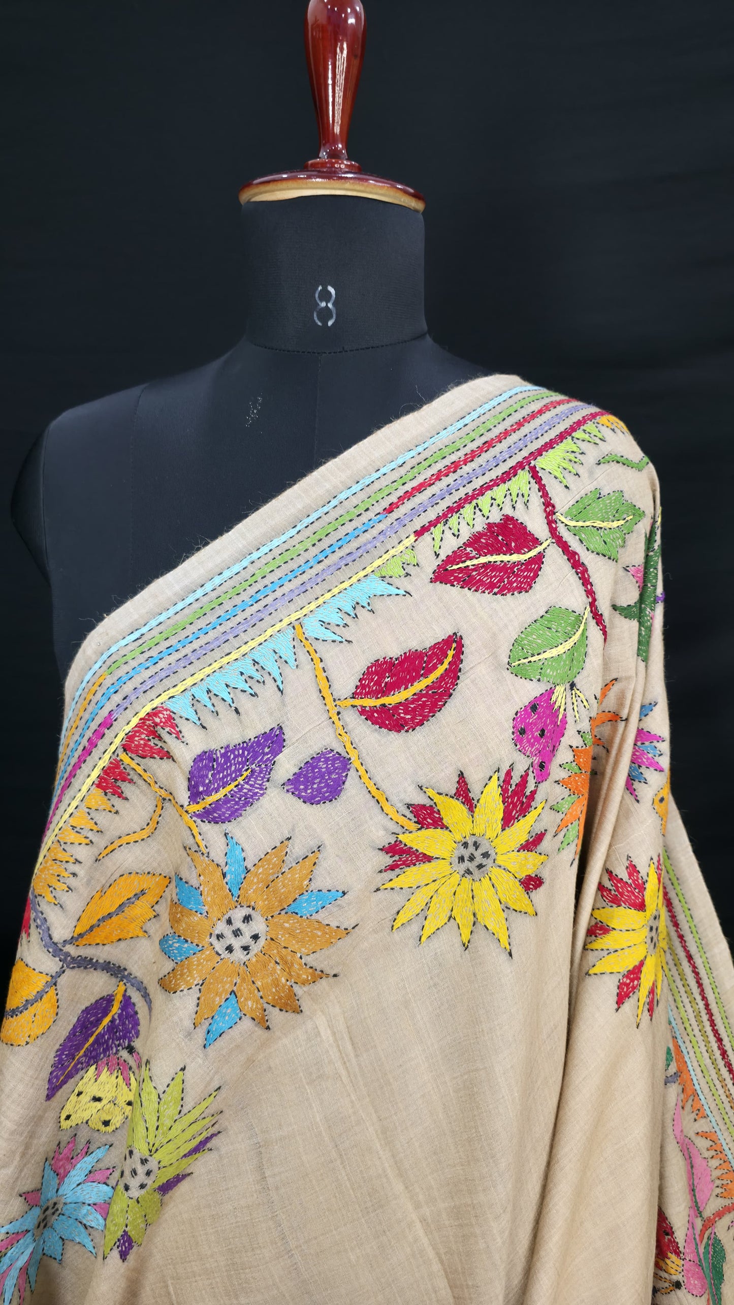 Hand embroidered kantha work sarees
