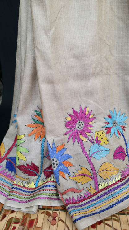 Hand embroidered kantha work sarees
