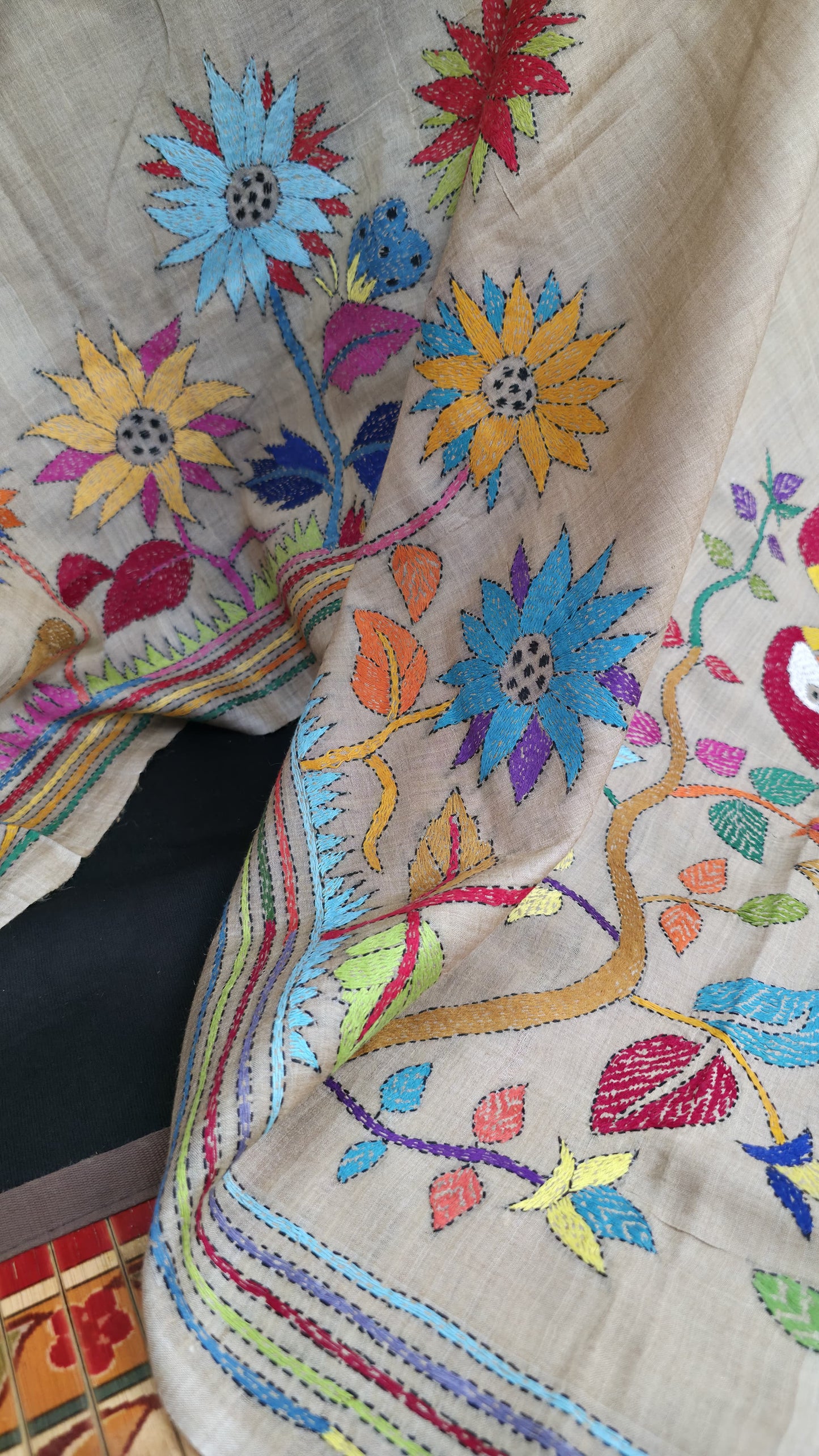 Hand embroidered kantha work sarees
