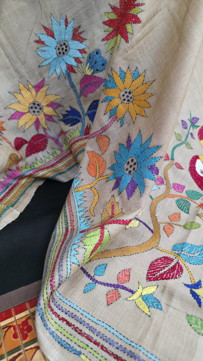 Hand embroidered kantha work sarees