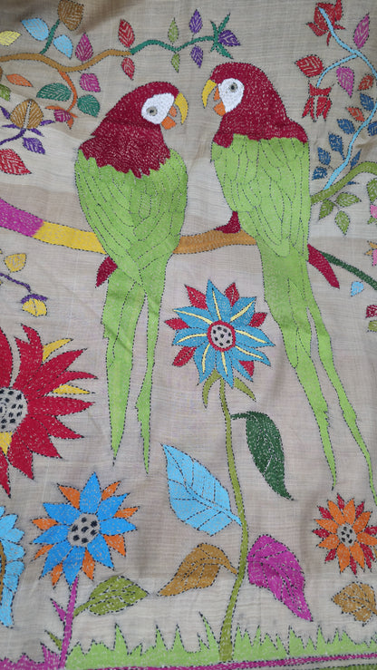 Hand embroidered kantha work sarees