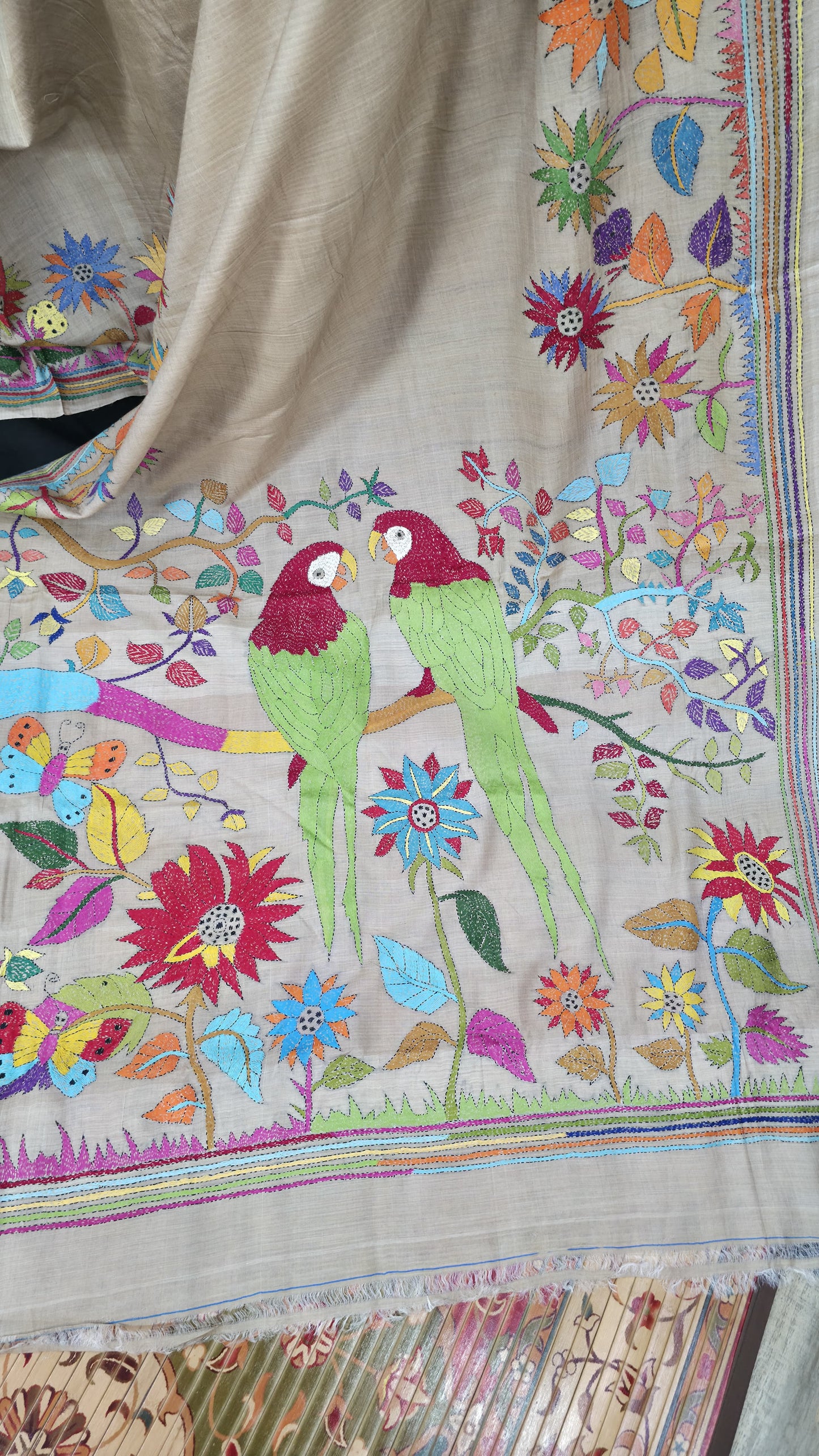 Hand embroidered kantha work sarees