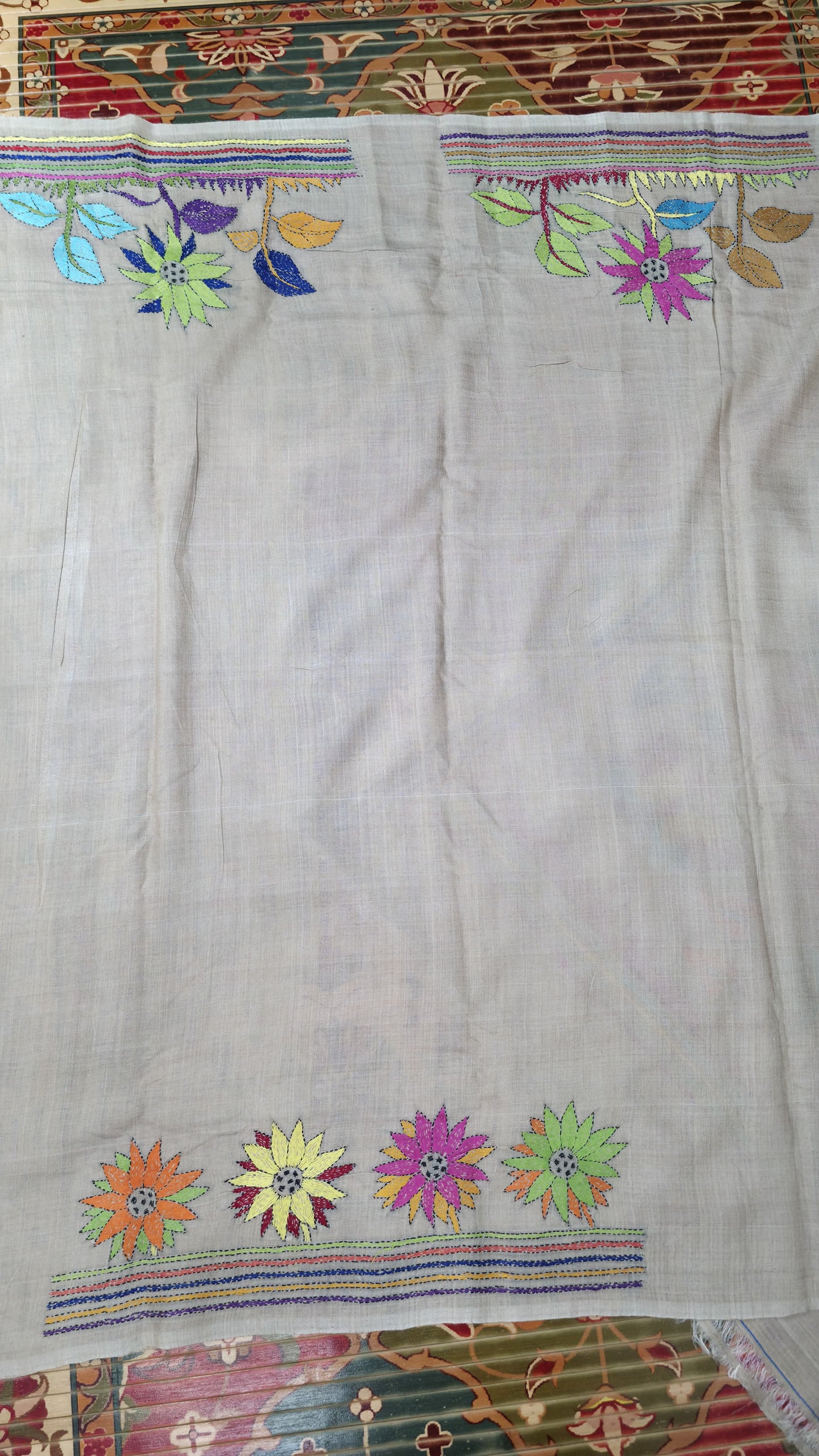 Hand embroidered kantha work sarees