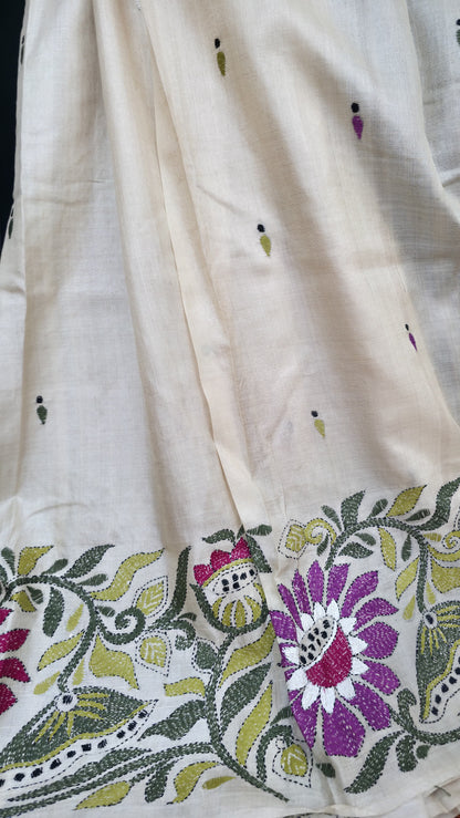 Hand embroidered kantha work sarees