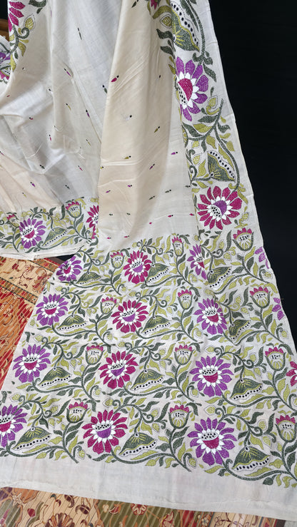 Hand embroidered kantha work sarees