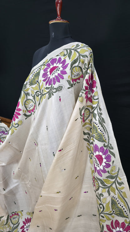 Hand embroidered kantha work sarees