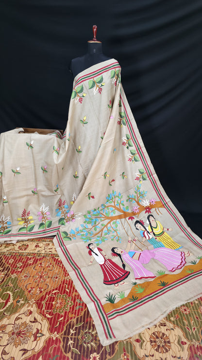 Hand embroidered kantha work sarees