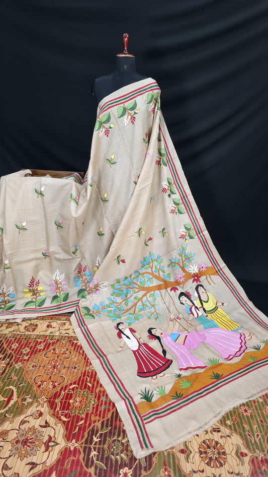 Hand embroidered kantha work sarees
