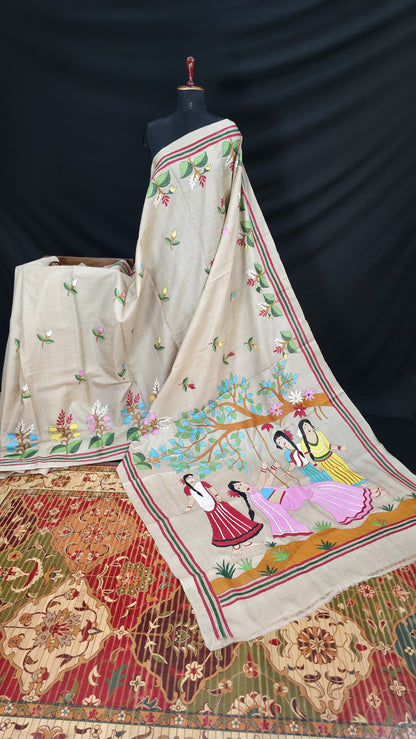 Hand embroidered kantha work sarees