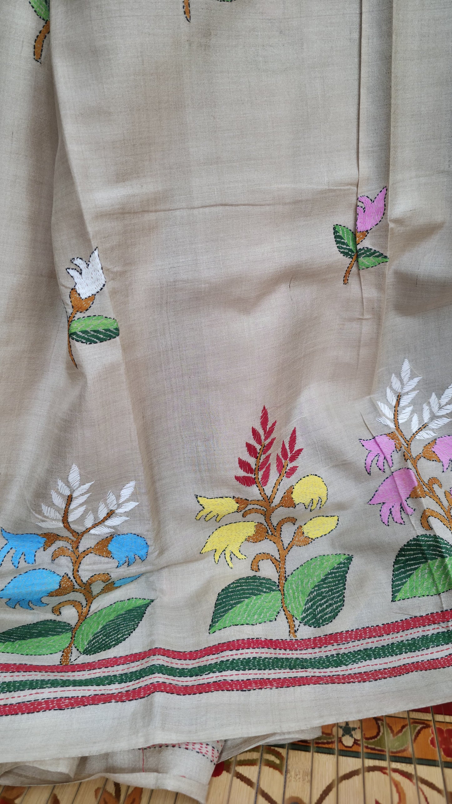 Hand embroidered kantha work sarees