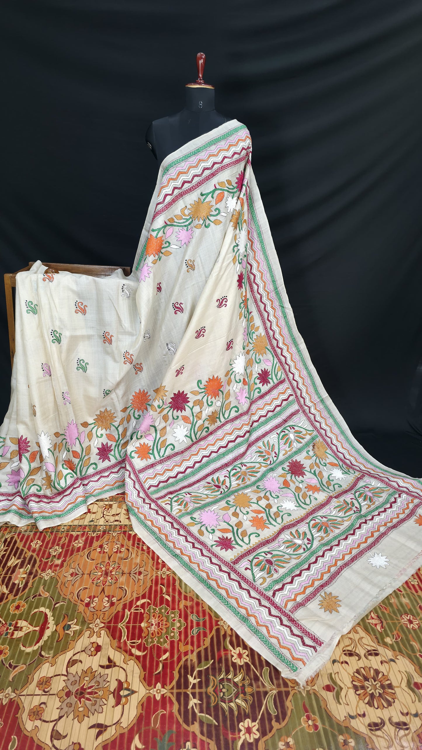 Hand embroidered kantha work sarees