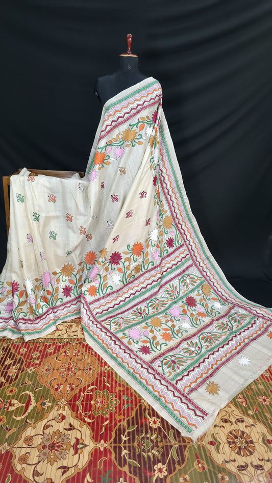 Hand embroidered kantha work sarees