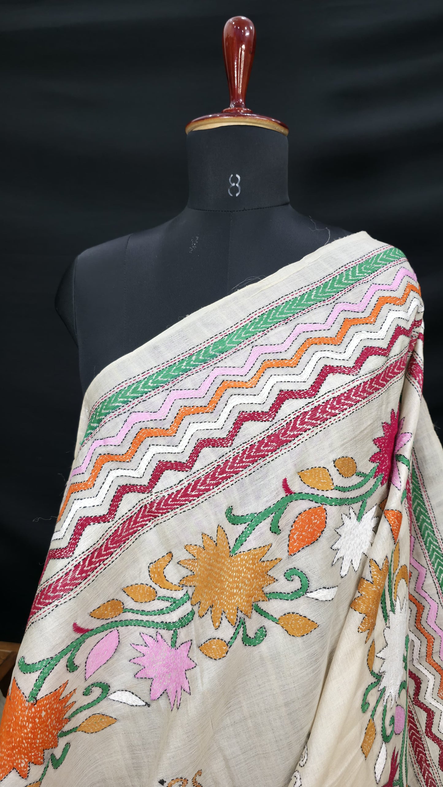 Hand embroidered kantha work sarees