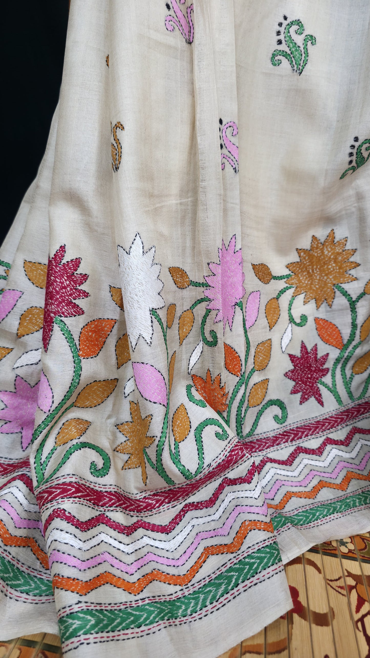Hand embroidered kantha work sarees