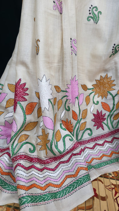 Hand embroidered kantha work sarees