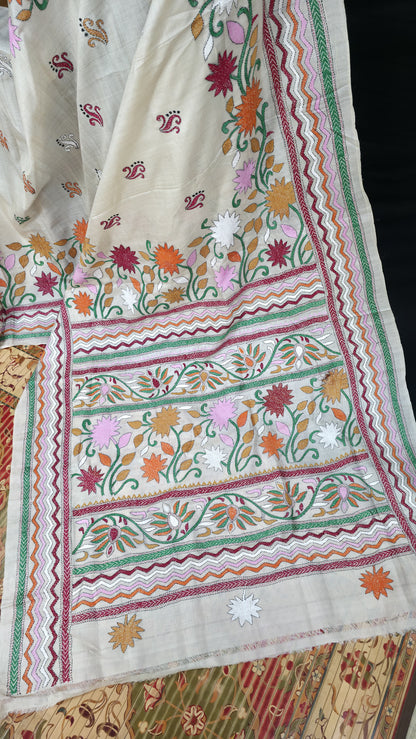 Hand embroidered kantha work sarees