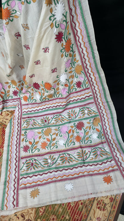 Hand embroidered kantha work sarees