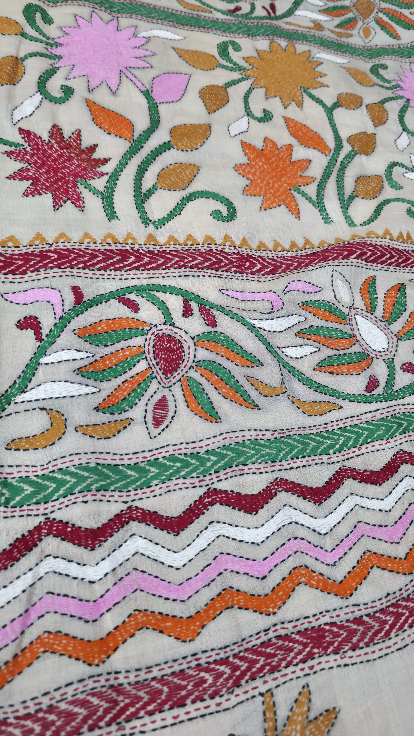 Hand embroidered kantha work sarees