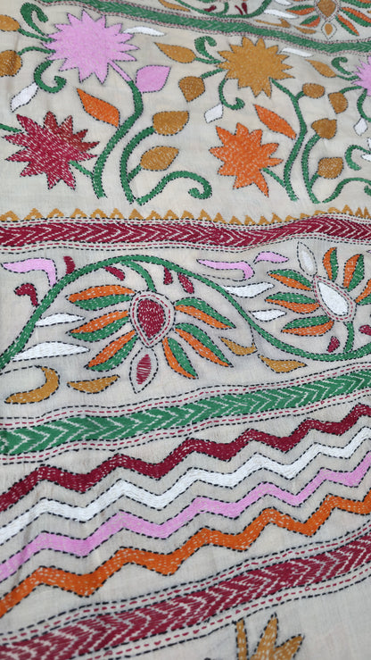Hand embroidered kantha work sarees