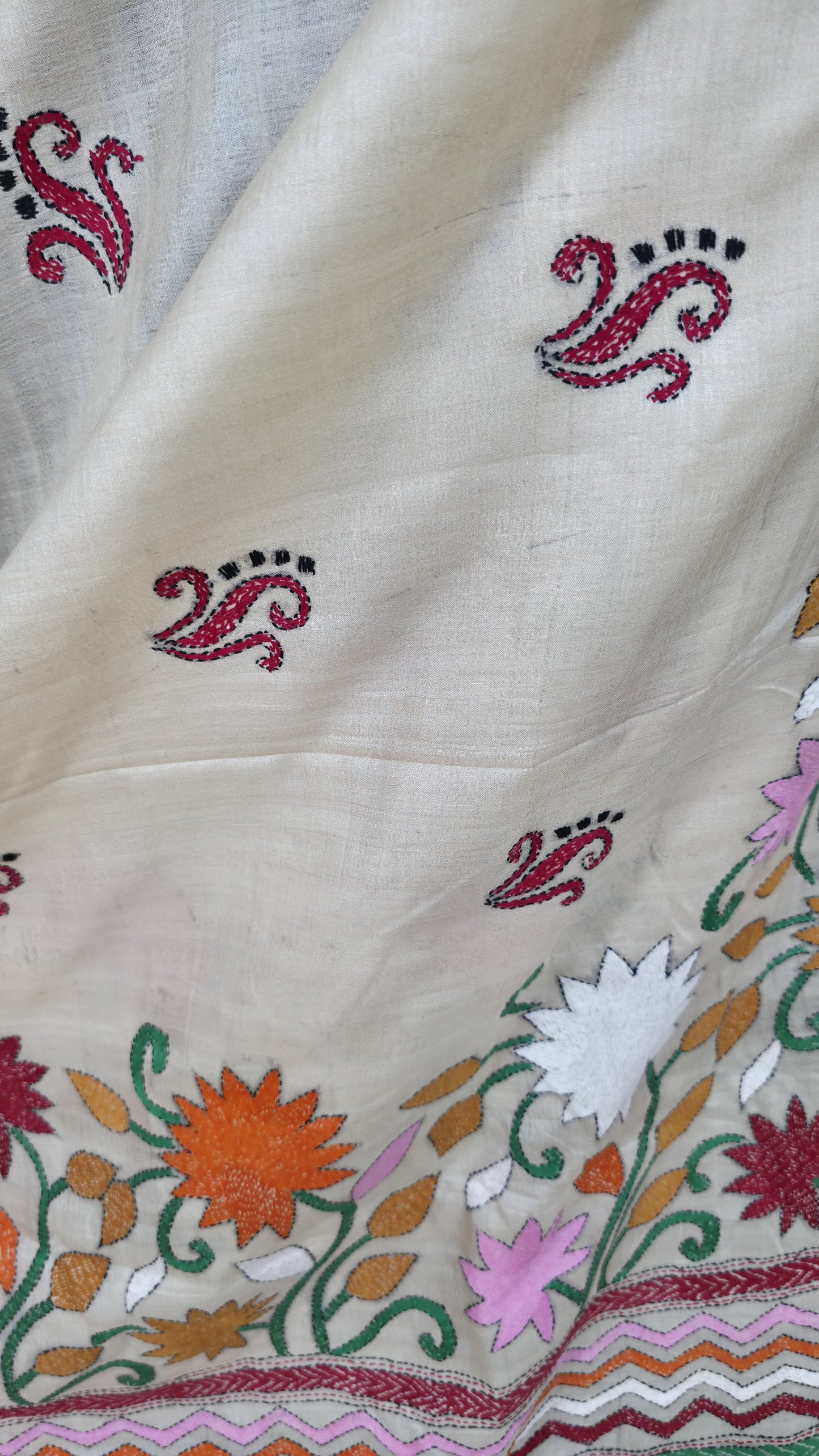 Hand embroidered kantha work sarees