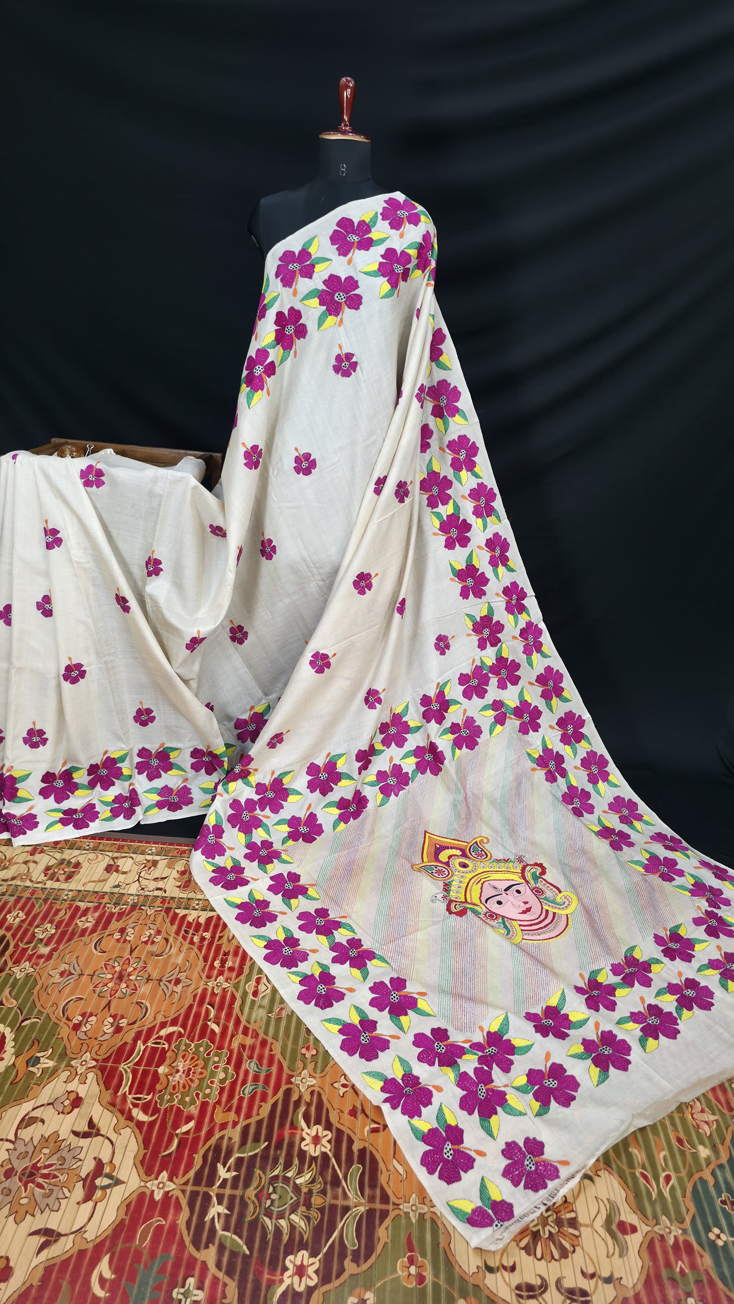 Hand embroidered kantha work sarees