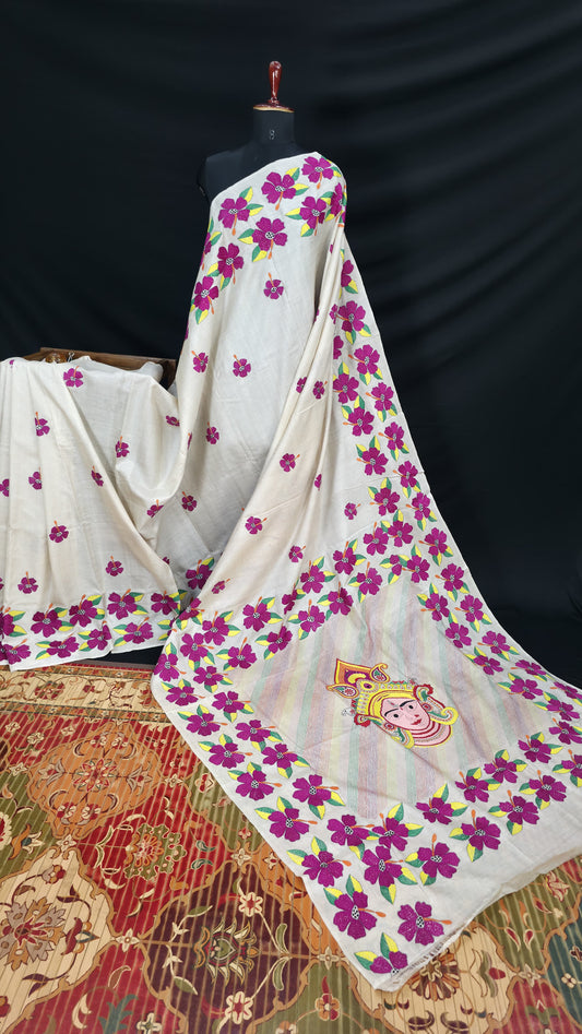 Hand embroidered kantha work sarees