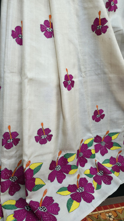 Hand embroidered kantha work sarees