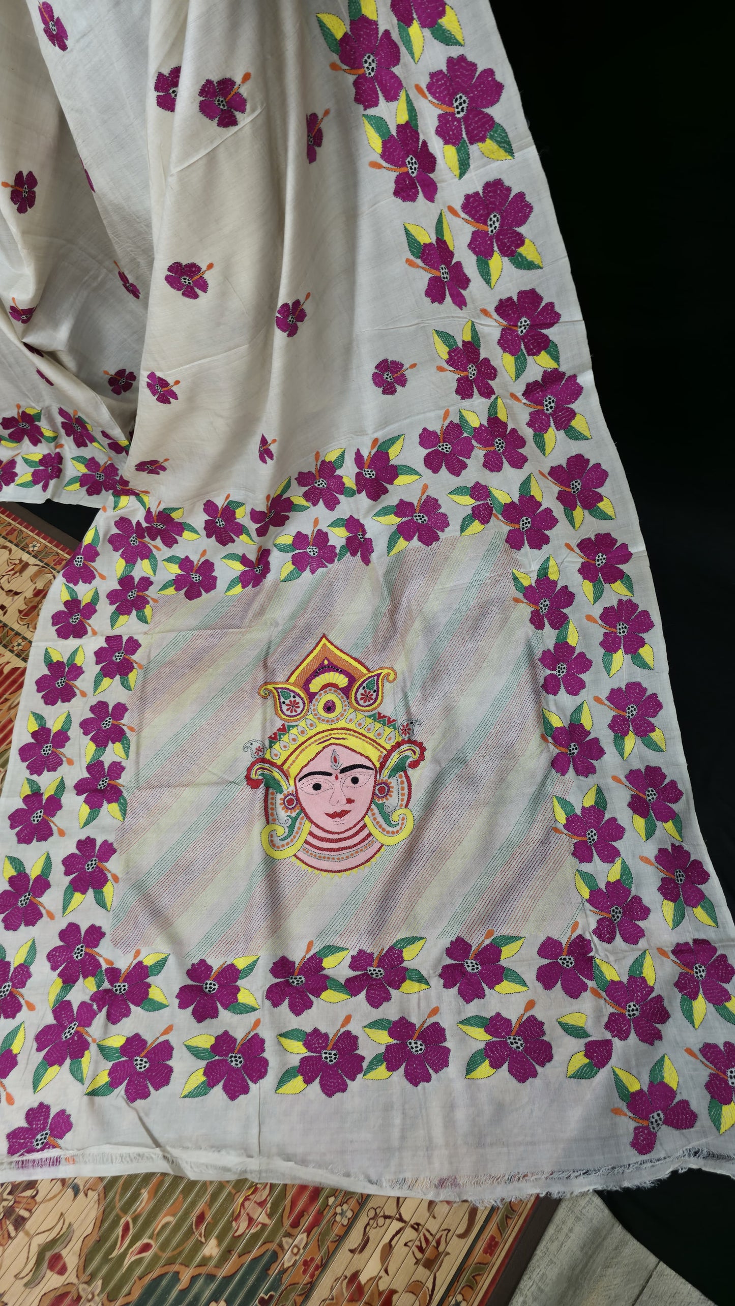 Hand embroidered kantha work sarees