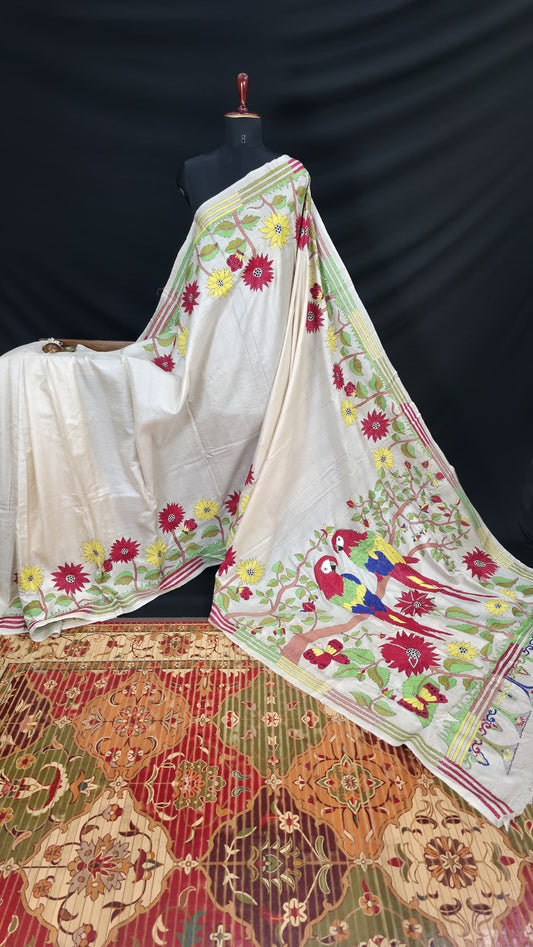 Hand embroidered kantha work sarees