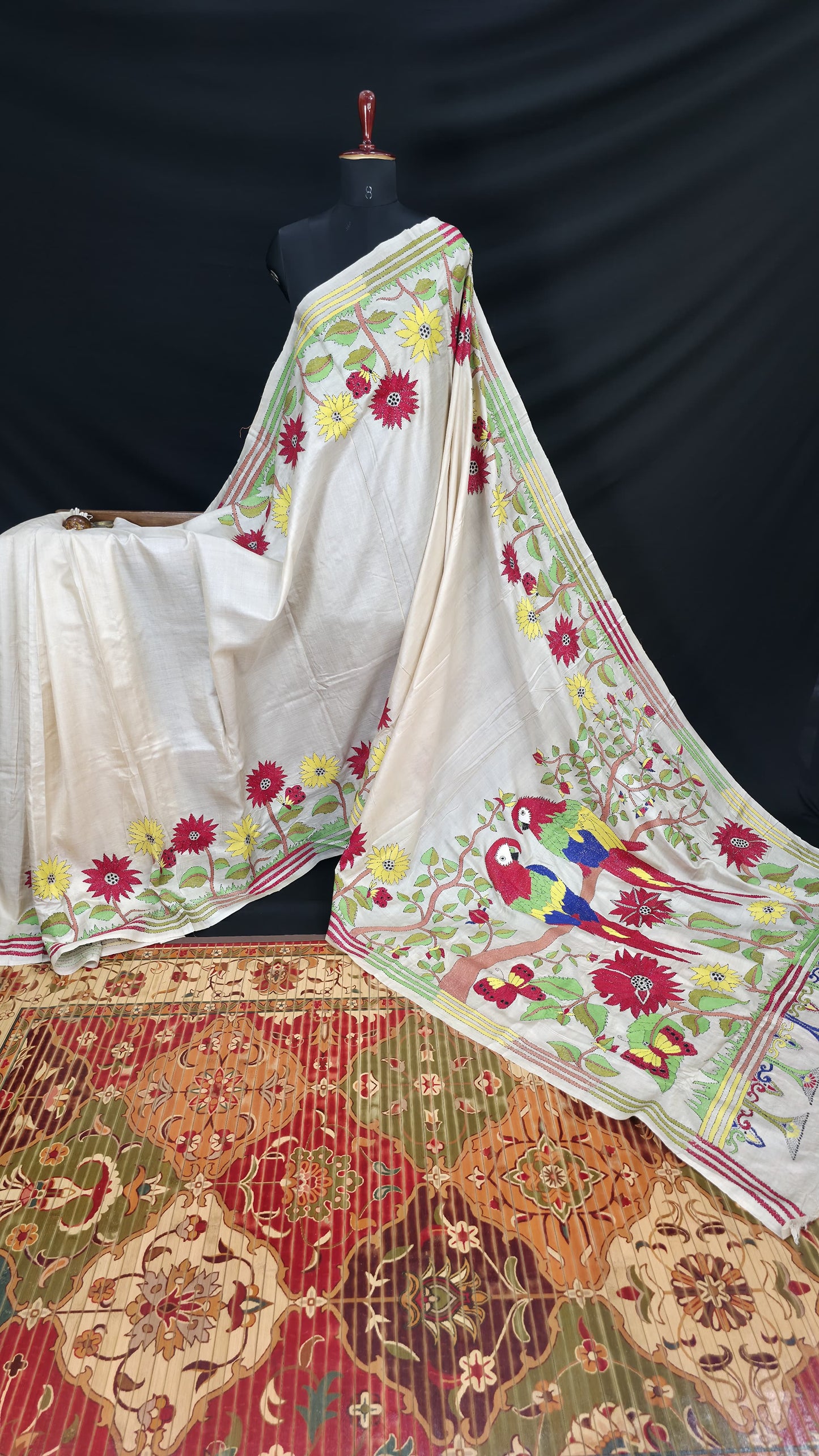 Hand embroidered kantha work sarees