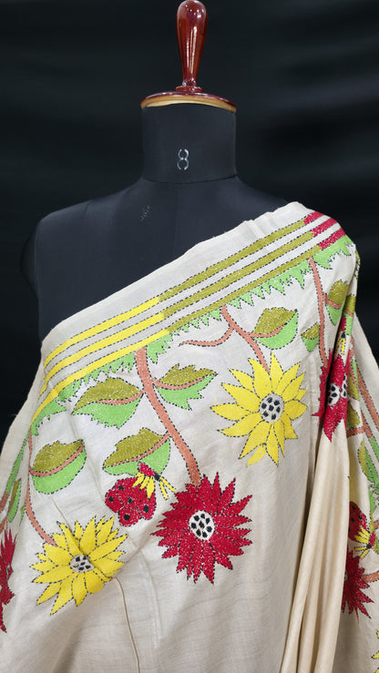 Hand embroidered kantha work sarees